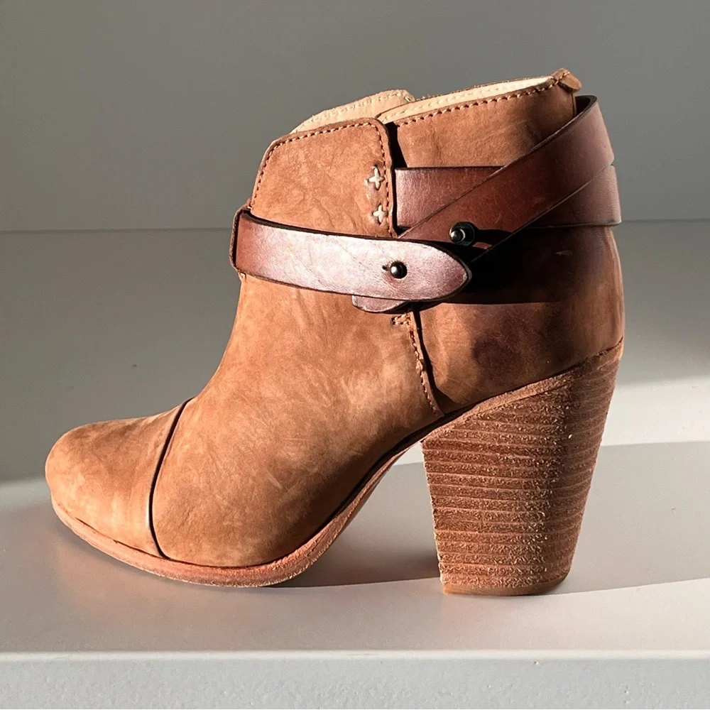 Rag & Bone Harrow Ankle Boots Camel Suede Nubuck Leather Size 7/37 Bohemian Moto